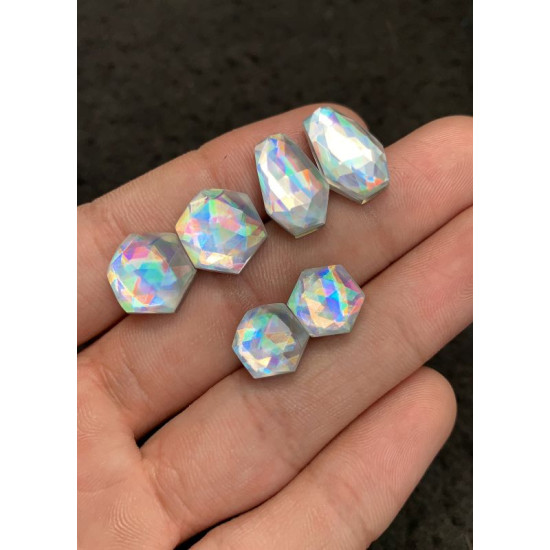 High Quality Natural Mystic Rainbow Quartz Rose Cut Pair Fancy Shape Cabochons Gemstone For Jewelry