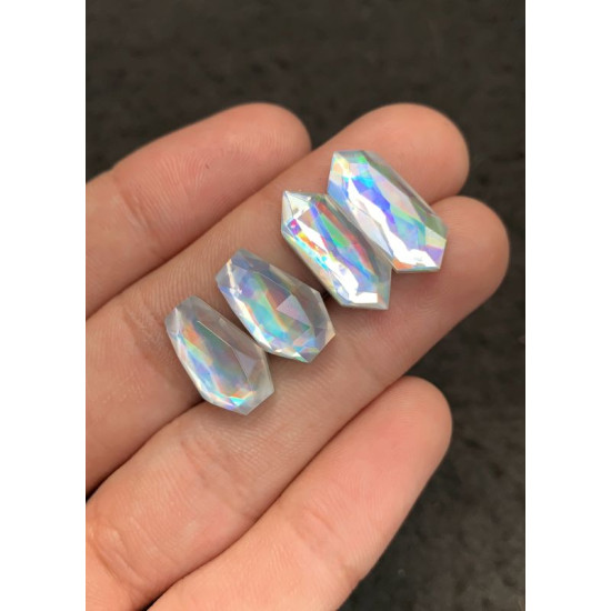 High Quality Natural Mystic Rainbow Quartz Rose Cut Pair Fancy Shape Cabochons Gemstone For Jewelry