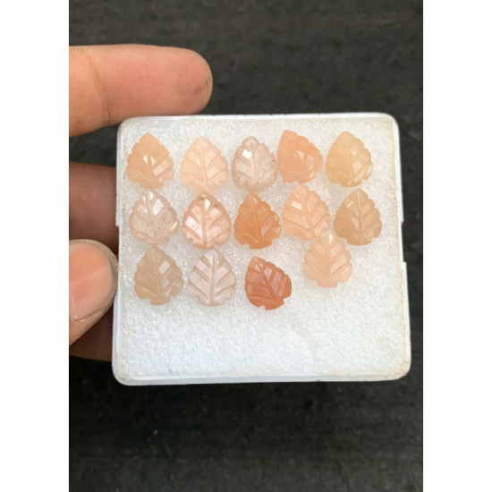 High Quality Natural Peach Moonstone Hand Craved Leaf  Shape Cabochons Gemstone For Jewelry