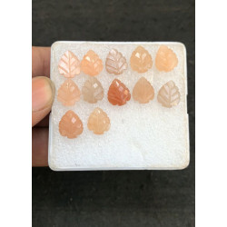 High Quality Natural Peach Moonstone Hand Craved Leaf  Shape Cabochons Gemstone For Jewelry
