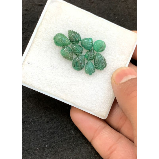 High Quality Natural Emerald Hand Craved Leaf Shape Cabochons Gemstone For Jewelry