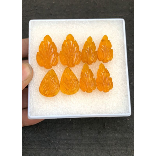 High Quality Beautiful Amber Hand Craved Pair Leaf Shape Cabochons Gemstone For Jewelry