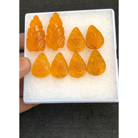 High Quality Beautiful Amber Hand Craved Pair Leaf Shape Cabochons Gemstone For Jewelry