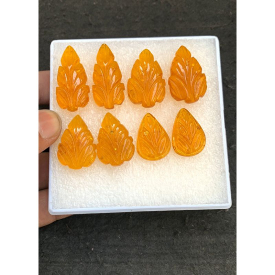 High Quality Beautiful Amber Hand Craved Pair Leaf Shape Cabochons Gemstone For Jewelry