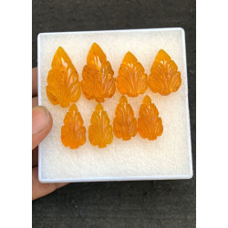 High Quality Beautiful Amber Hand Craved Pair Leaf Shape Cabochons Gemstone For Jewelry