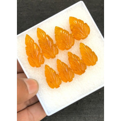 High Quality Beautiful Amber Hand Craved Pair Leaf Shape Cabochons Gemstone For Jewelry