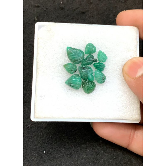 High Quality Natural Emerald Hand Craved Leaf Shape Cabochons Gemstone For Jewelry