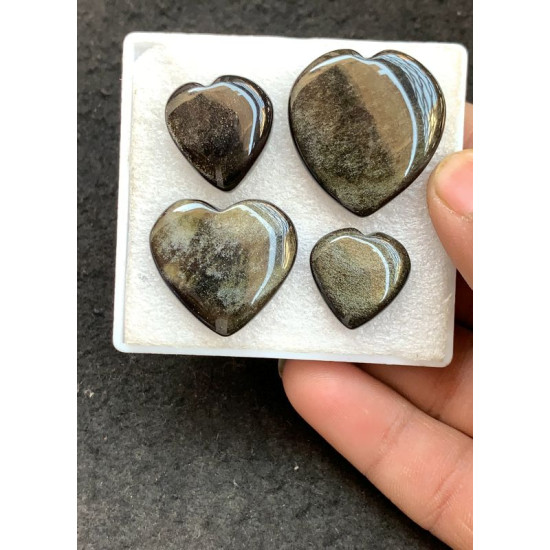 High Quality Natural Golden Obsidian Smooth Heart Shape Cabochons Gemstone For Jewelry