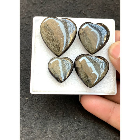 High Quality Natural Golden Obsidian Smooth Heart Shape Cabochons Gemstone For Jewelry