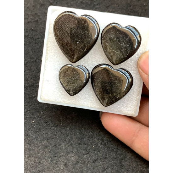 High Quality Natural Golden Obsidian Smooth Heart Shape Cabochons Gemstone For Jewelry