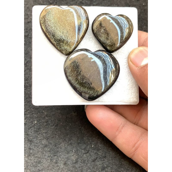 High Quality Natural Golden Obsidian Smooth Heart Shape Cabochons Gemstone For Jewelry