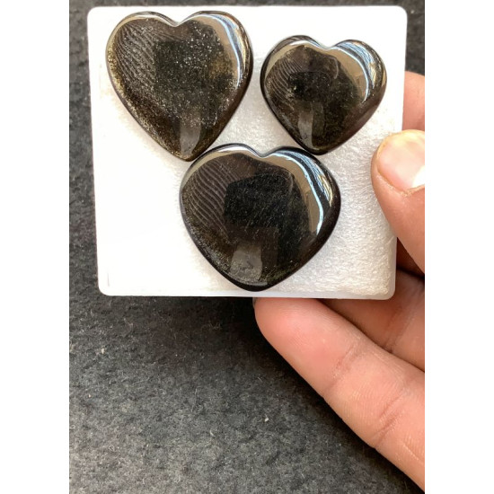 High Quality Natural Golden Obsidian Smooth Heart Shape Cabochons Gemstone For Jewelry