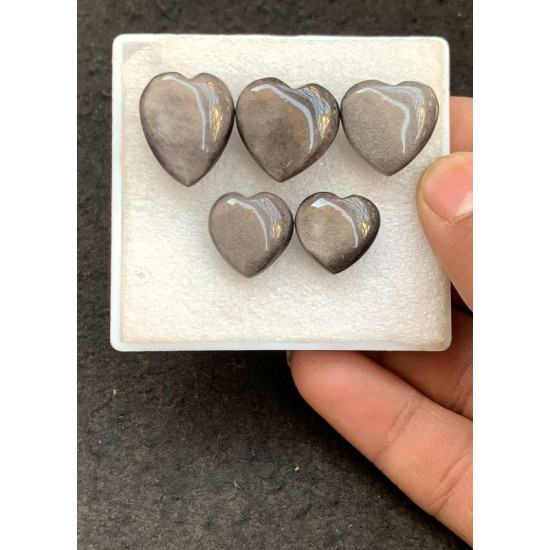 High Quality Natural Silver Obsidian Smooth Heart Shape Cabochons Gemstone For Jewelry