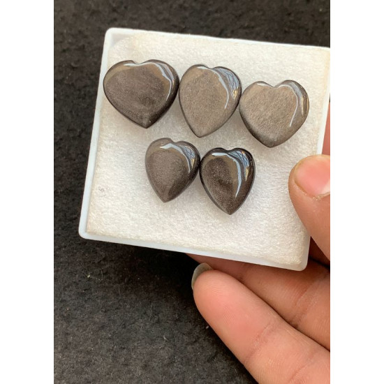 High Quality Natural Silver Obsidian Smooth Heart Shape Cabochons Gemstone For Jewelry