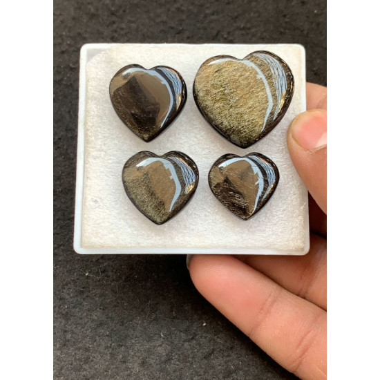 High Quality Natural Golden Obsidian Smooth Heart Shape Cabochons Gemstone For Jewelry