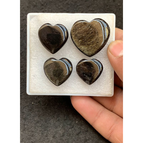 High Quality Natural Golden Obsidian Smooth Heart Shape Cabochons Gemstone For Jewelry