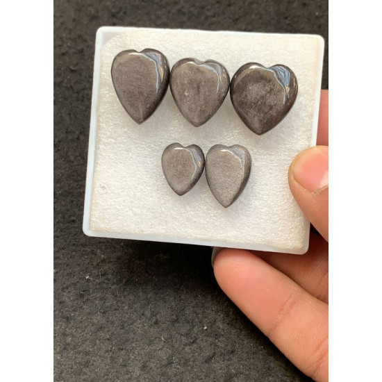 High Quality Natural Silver Obsidian Smooth Heart Shape Cabochons Gemstone For Jewelry