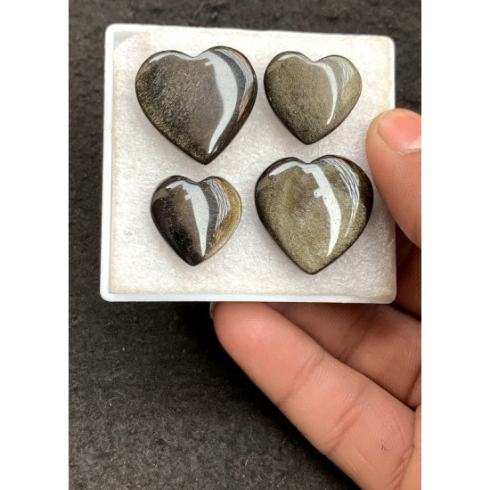 High Quality Natural Golden Obsidian Smooth Heart Shape Cabochons Gemstone For Jewelry