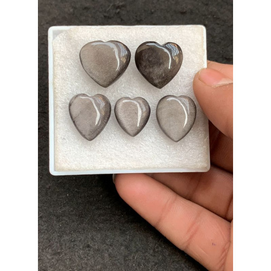 High Quality Natural Silver Obsidian Smooth Heart Shape Cabochons Gemstone For Jewelry