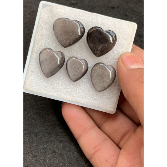 High Quality Natural Silver Obsidian Smooth Heart Shape Cabochons Gemstone For Jewelry