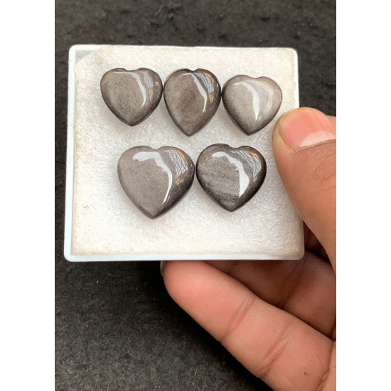 High Quality Natural Silver Obsidian Smooth Heart Shape Cabochons Gemstone For Jewelry