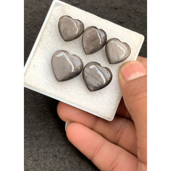 High Quality Natural Silver Obsidian Smooth Heart Shape Cabochons Gemstone For Jewelry