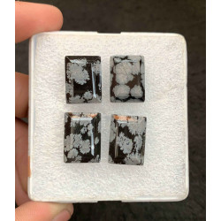 High Quality Natural Snow Flake Obsidian Step Cut Rectangle Shape Cabochon For Jewelry