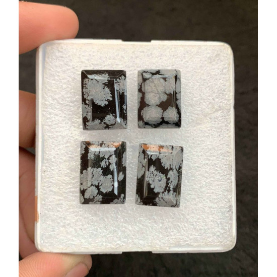 High Quality Natural Snow Flake Obsidian Step Cut Rectangle Shape Cabochon For Jewelry