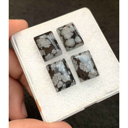 High Quality Natural Snow Flake Obsidian Step Cut Rectangle Shape Cabochon For Jewelry