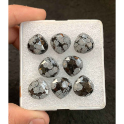 High Quality Natural Snow Flake Obsidian Rose Cut Heart Shape Cabochon For Jewelry