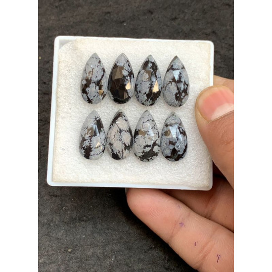 High Quality Natural Snow Flake Obsidian Rose Cut Pear Shape Cabochons Gemstone For Jewelry