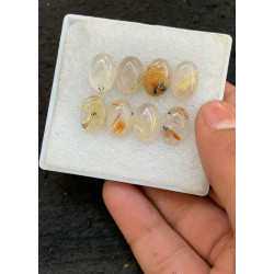 High Quality Natural Golden Rutilated Quartz Smooth Oval Shape Cabochons Gemstone For Jewelry