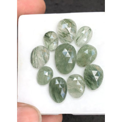 High Quality Natural Green Rutilated Quartz Rose Cut Fancy Shape Cabochons Gemstone For Jewelry