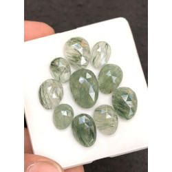 High Quality Natural Green Rutilated Quartz Rose Cut Fancy Shape Cabochons Gemstone For Jewelry