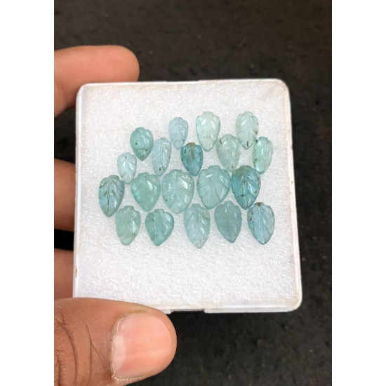 High Quality Natural Aqua Kyanite Hand Craved Leaf Shape Cabochons Gemstone For Jewelry