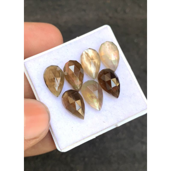 High Quality Natural Mother Of Pearl and Smoky Quartz Doublet Rose Cut Pear Shape Cabochons Gemstone For Jewelry