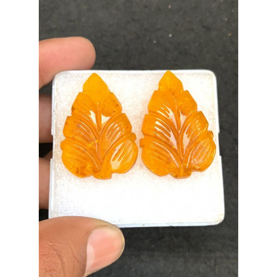 High Quality Beautiful Amber Hand Craved Pair Leaf Shape Cabochons Gemstone For Jewelry