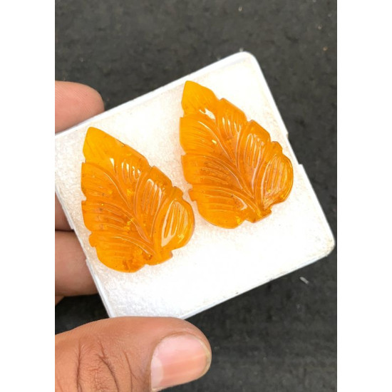 High Quality Beautiful Amber Hand Craved Pair Leaf Shape Cabochons Gemstone For Jewelry