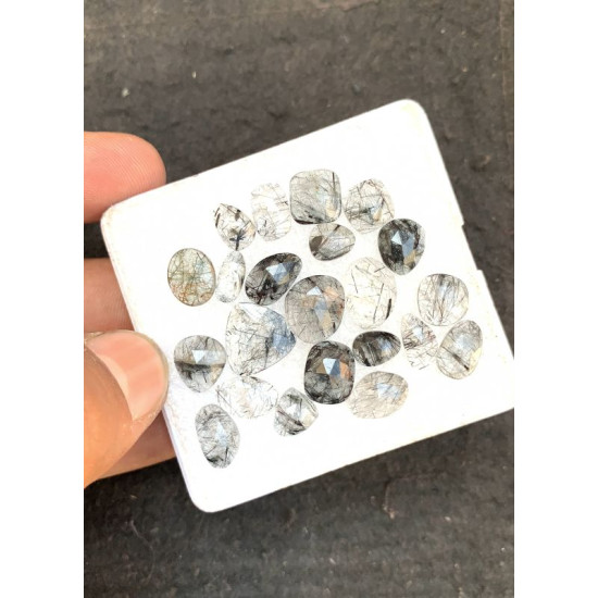 High Quality Natural Black Rutilated Quartz Rose Cut Fancy Shape Cabochons Gemstone For Jewelry