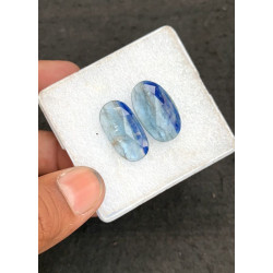 High Quality Natural Bio Color Aqua Kyanite Rose Cut Oval Shape Cabochons Gemstone For Jewelry