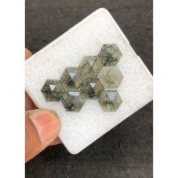 High Quality Natural Green Rutilated Quartz Step Cut Hexagon  Shape Cabochons Gemstone For Jewelry