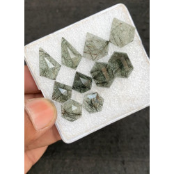 High Quality Natural Green Rutilated Quartz Step Cut Pair Fancy Shape Cabochons Gemstone For Jewelry