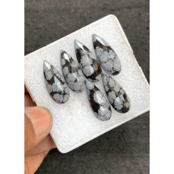 High Quality Natural Snow Flake Obsidian Rose Cut Pear Shape Cabochons Gemstone For Jewelry