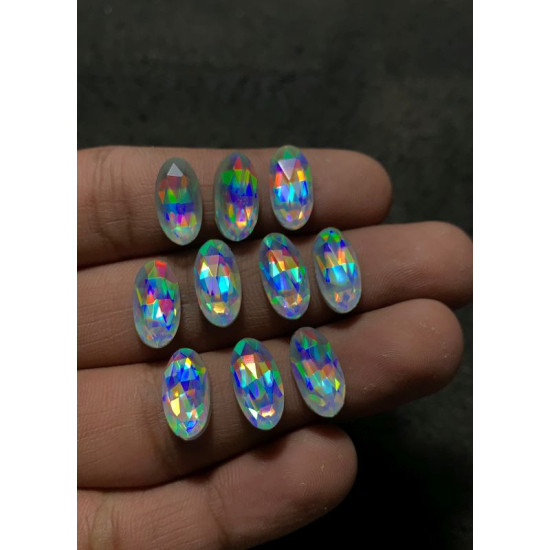 High Quality Beautiful Amazing Mystic Rainbow Quartz Rose Cut Oval Shape Cabochons Gemstone For Jewelry