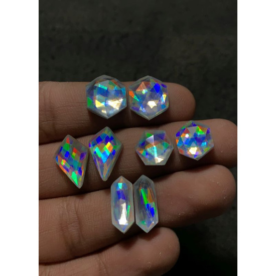 High Quality Beautiful Amazing Mystic Rainbow Quartz Rose Cut Pair Mix Shape Cabochons Gemstone For Jewelry