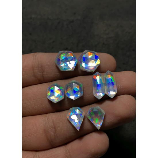 High Quality Beautiful Amazing Mystic Rainbow Quartz Rose Cut Pair Mix Shape Cabochons Gemstone For Jewelry