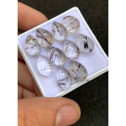 High Quality Natural Black Rutilated Quartz Smooth Pear Shape Cabochons Gemstone For Jewelry