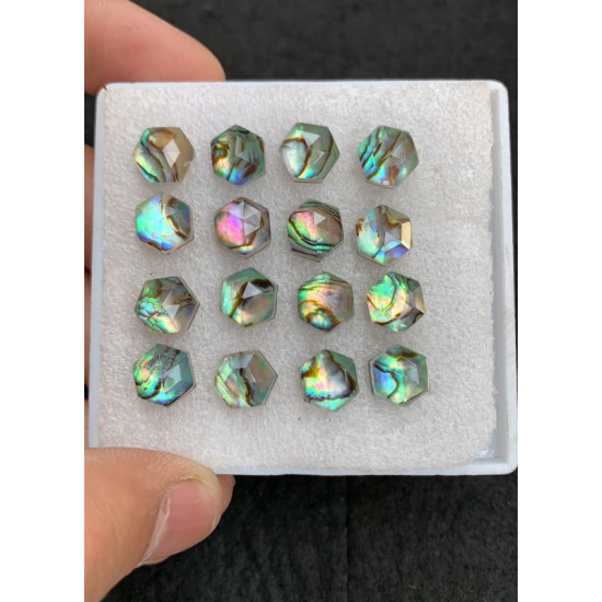 High Quality Natural Abalone Shell Pearl and Crystal Doublet Rose Cut Hexagon Shape Cabochons Gemstone For Jewelry