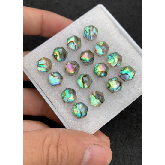 High Quality Natural Abalone Shell Pearl and Crystal Doublet Rose Cut Hexagon Shape Cabochons Gemstone For Jewelry