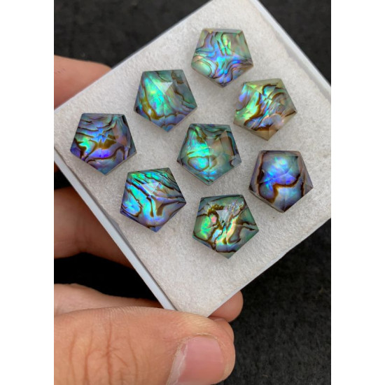 High Quality Natural Abalone Shell Pearl and Crystal Doublet Rose Cut Hexagon Shape Cabochons Gemstone For Jewelry